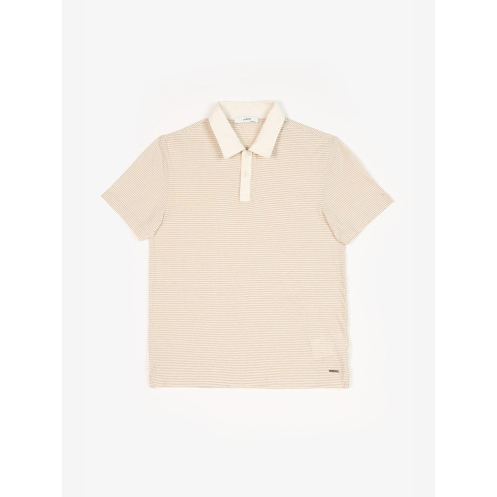 Perona Beige Manuel Cotton Collar Neck Solid/Plain Polo T-Shirt