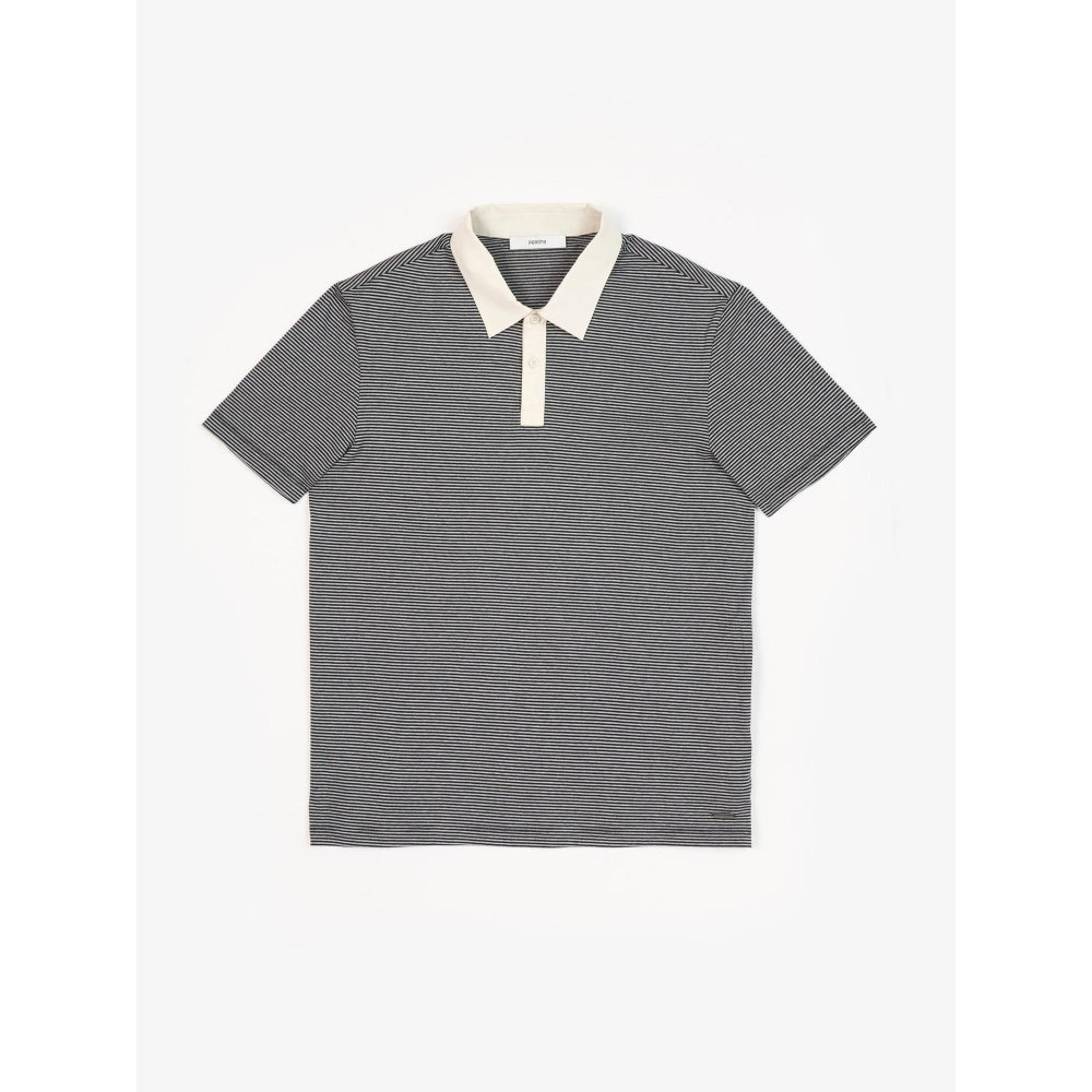 Perona Black Manuel Cotton Blend Collar Neck Solid/Plain Polo T-Shirt