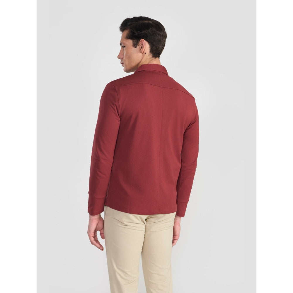 Perona Red Mike Polyester Collar Neck Solid/Plain Polo T-Shirt