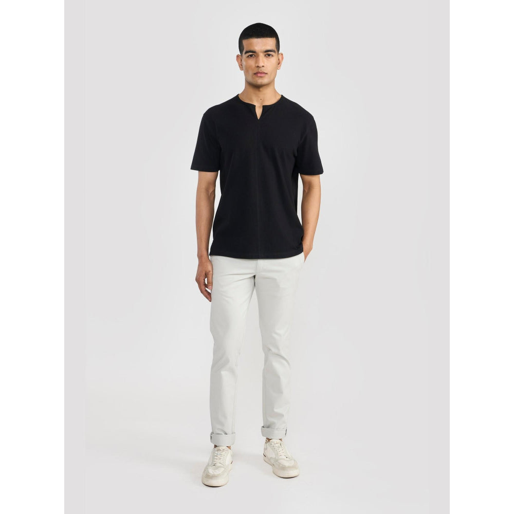 Perona Black Baron Pure Cotton Crew Neck Solid/Plain T-Shirt
