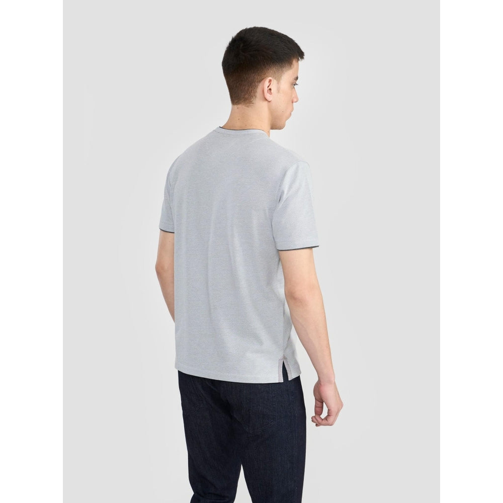 Perona Grey Kairo Cotton Blend Crew Neck Solid/Plain T-Shirt