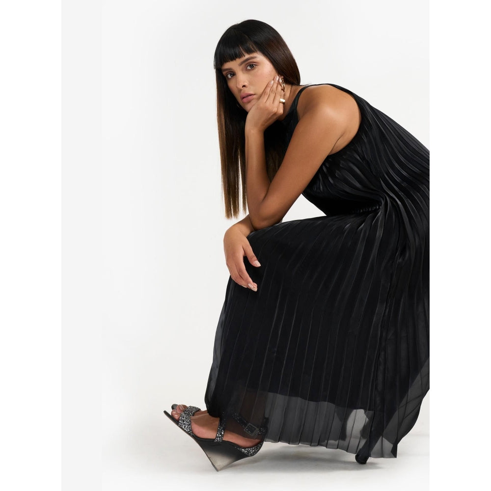 Perona River Black Relaxed Fit A Line Dress