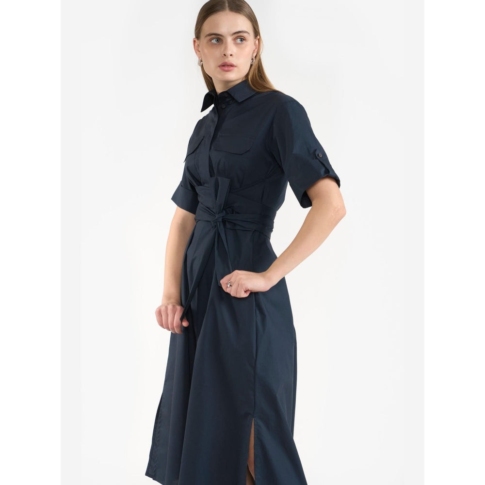 Perona Ambrose Navy Blue Half Sleeves A Line Dress