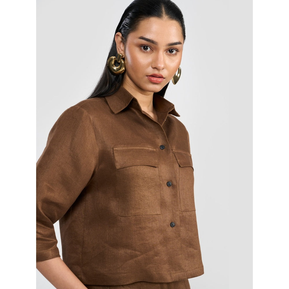 Perona Brenda Brown Solid Half Sleeves Shirt