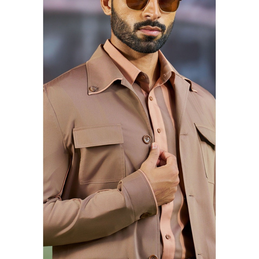 Philocaly Men Brown Collar Neck Solid Shacket