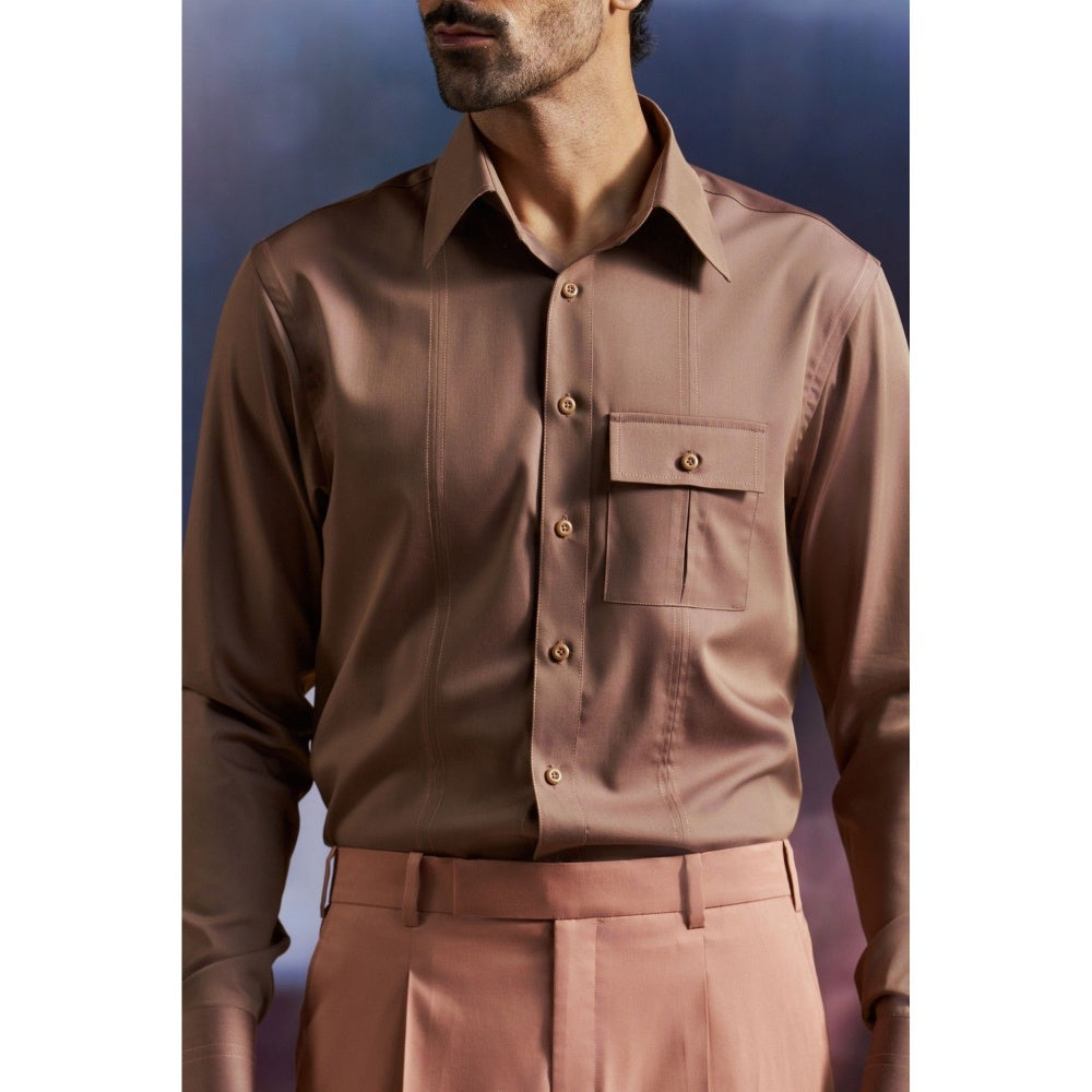 Philocaly Men's Malone Brown Cotton Regular Fit Shirt