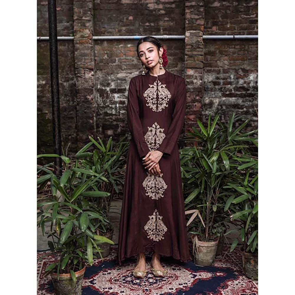 PINK CITY BY SARIKA Lined Satin Dress with Peacock Zardosi Motifs