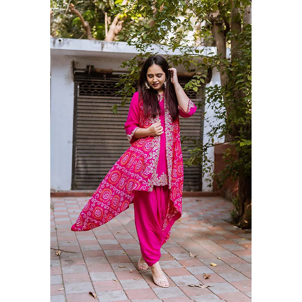 PINK CITY BY SARIKA Short Top With Dhoti And Jacket (Set of 3)