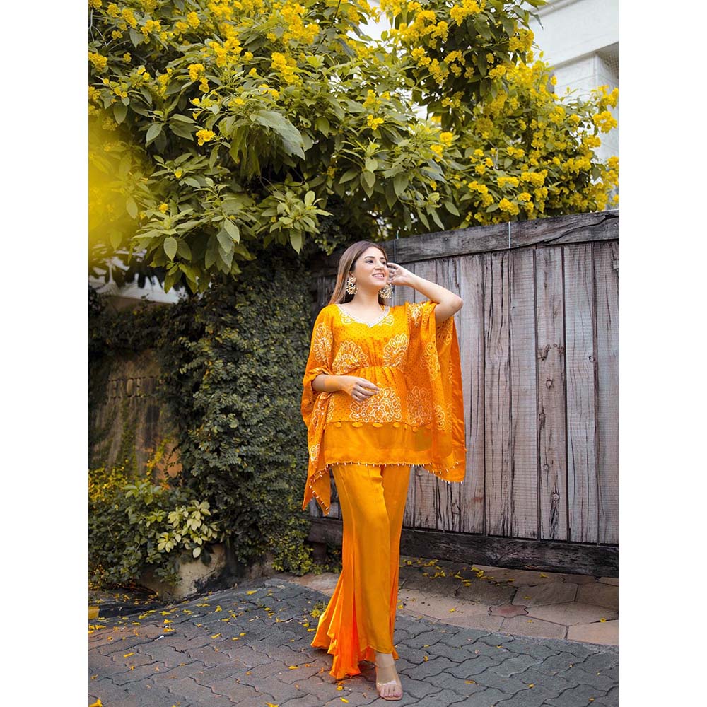 PINK CITY BY SARIKA Yellow Short Kaftan With Pant (Set of 2)