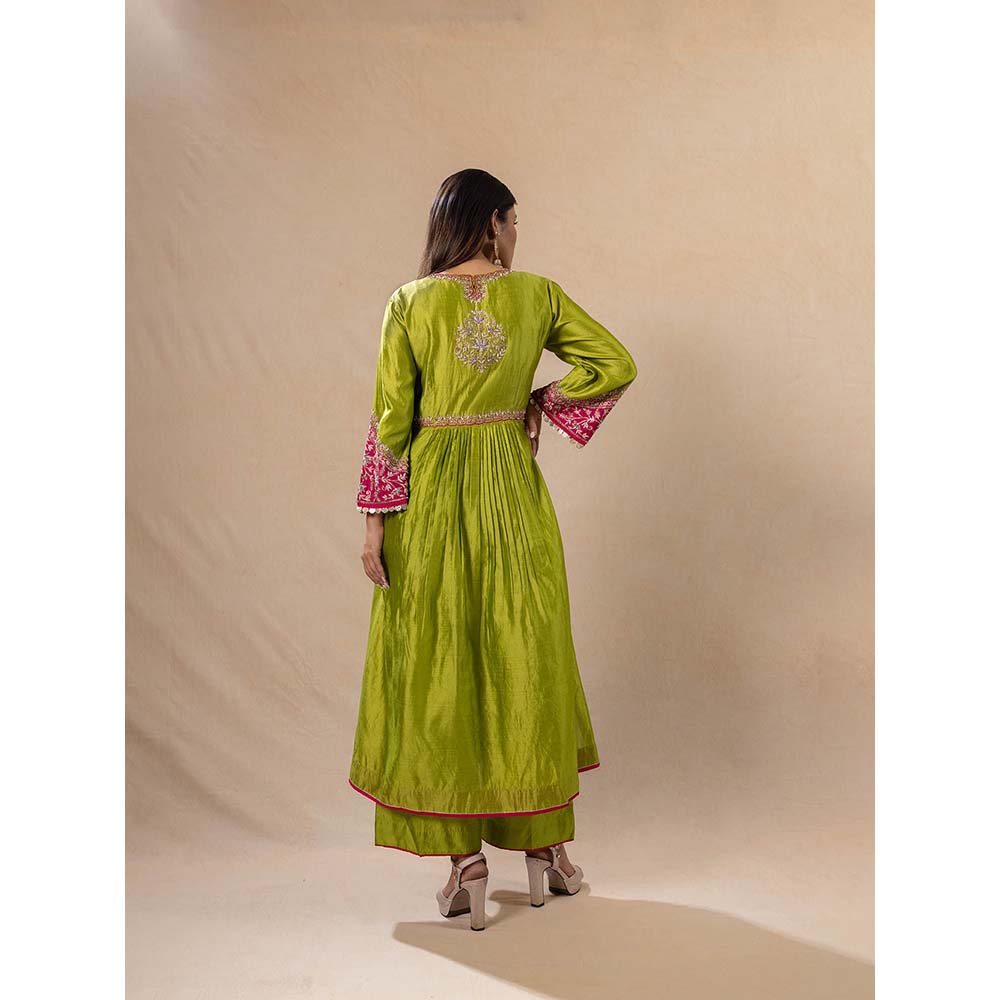 PINK CITY BY SARIKA Green Leheriya Kurta With Pant And Dupatta (Set of 3)