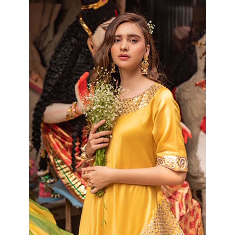 PINK CITY BY SARIKA Yellow Gota Embroidered Kurta With Pant (Set of 2)