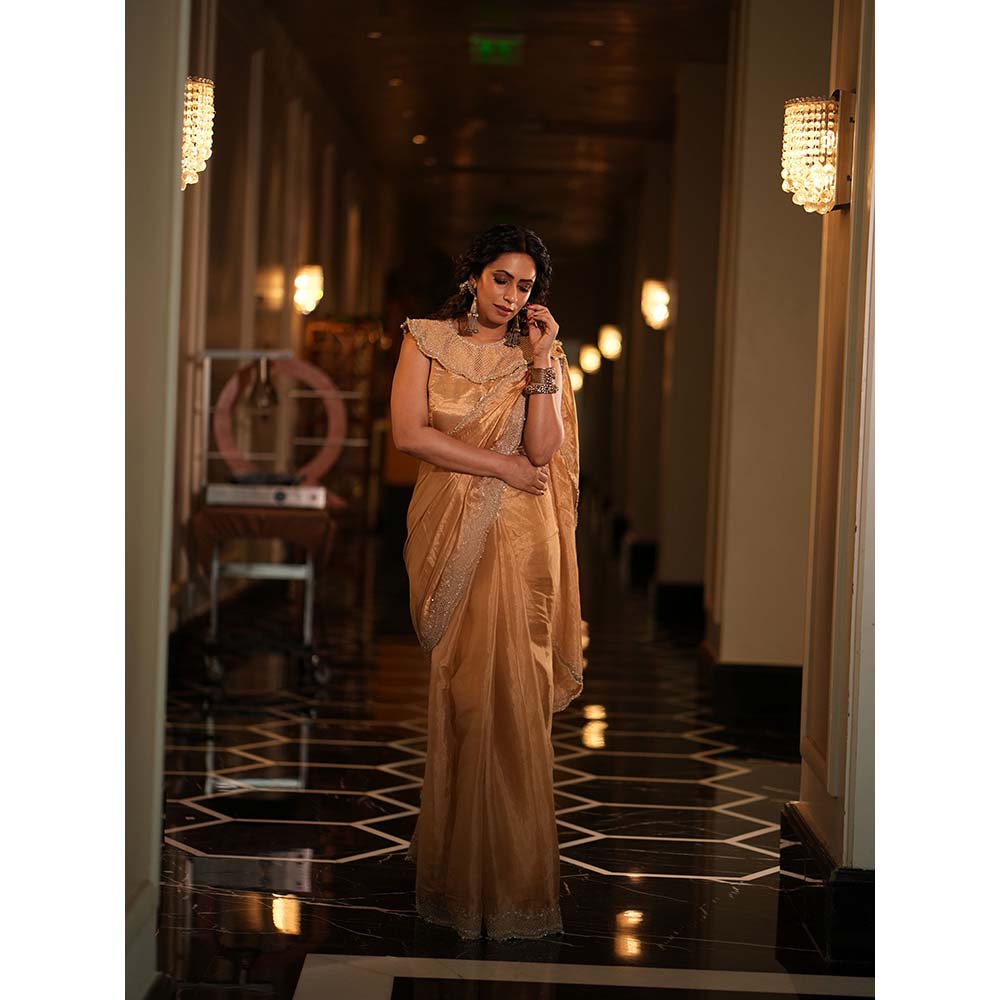 PINK CITY BY SARIKA Women's Sona Jodha Saree with Unstitched Blouse and Collar