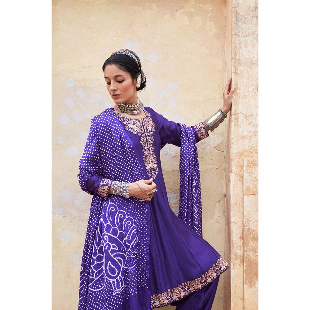 PINK CITY BY SARIKA Women's Mor Kalidar Anarkali Kurta with Pant and Dupatta (Set of 3)