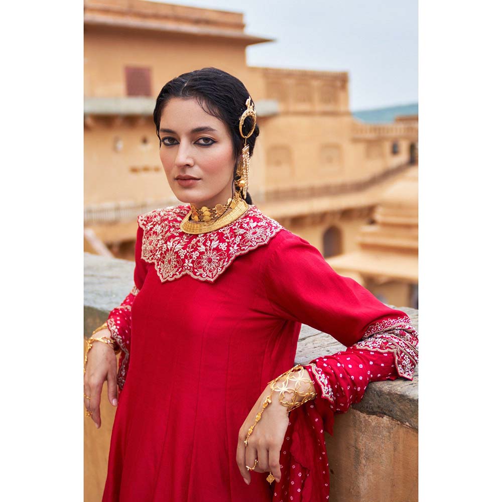 PINK CITY BY SARIKA Women's Maharani Sharara with Kurta and Dupatta Collar (Set of 4)