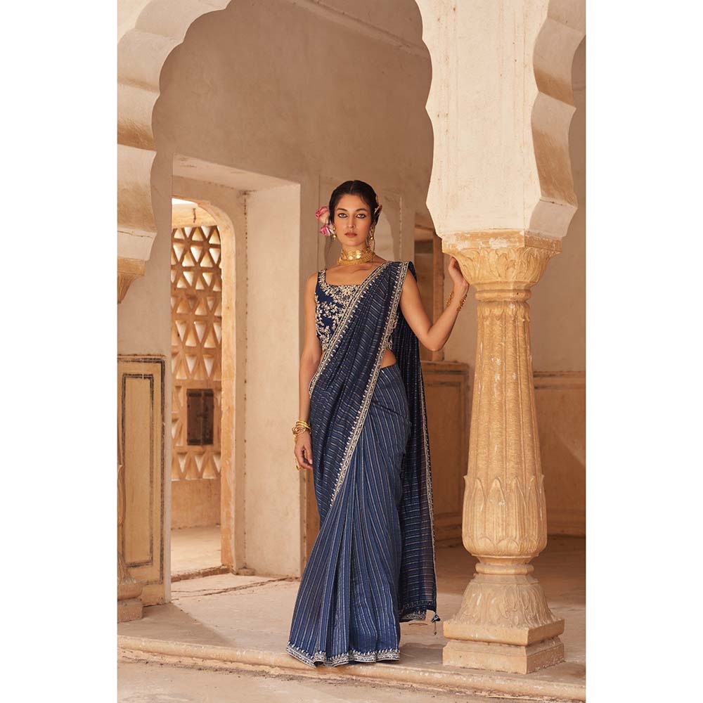 PINK CITY BY SARIKA Women's Neelkamal Saree with Stitched Blouse and Belt
