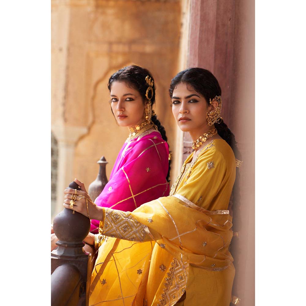 PINK CITY BY SARIKA Women's Strappy Kamal Sharara with Kurta and Dupatta (Set of 3)