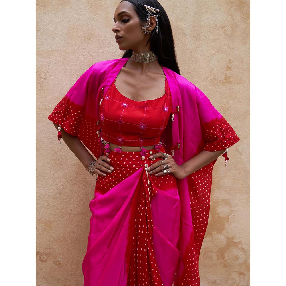 PINK CITY BY SARIKA Red Hot Mess Kite Cape with Blouse and Skirt (Set of 3)