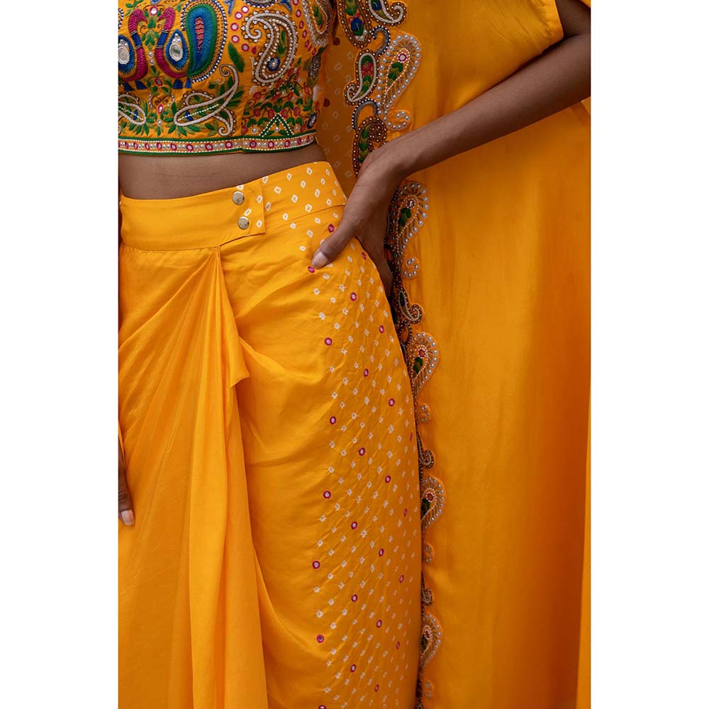 PINK CITY BY SARIKA Yellow Blouse with Skirt and Cape (Set of 3)