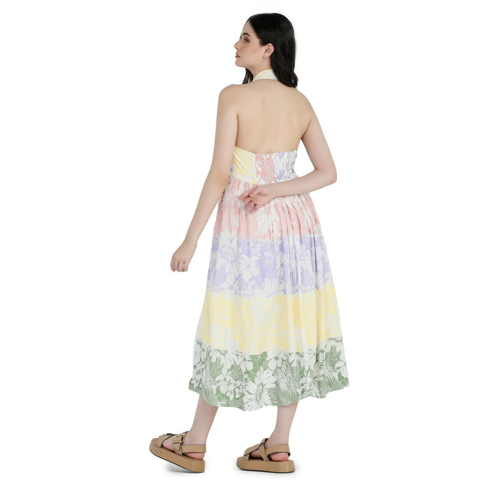 Pinnacle By Shruti Sancheti White Halter Neck Printed and Embroidered Midi Dress