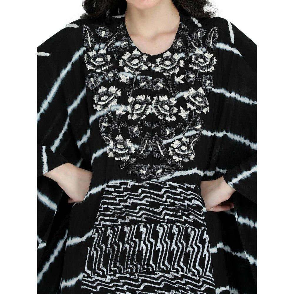 Pinnacle By Shruti Sancheti Black Tie and Dye Embroidered Kaftan Dress