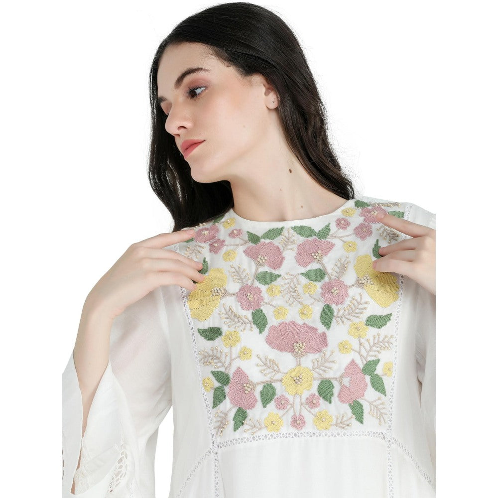 Pinnacle By Shruti Sancheti White High Low Embroidered Midi Dress
