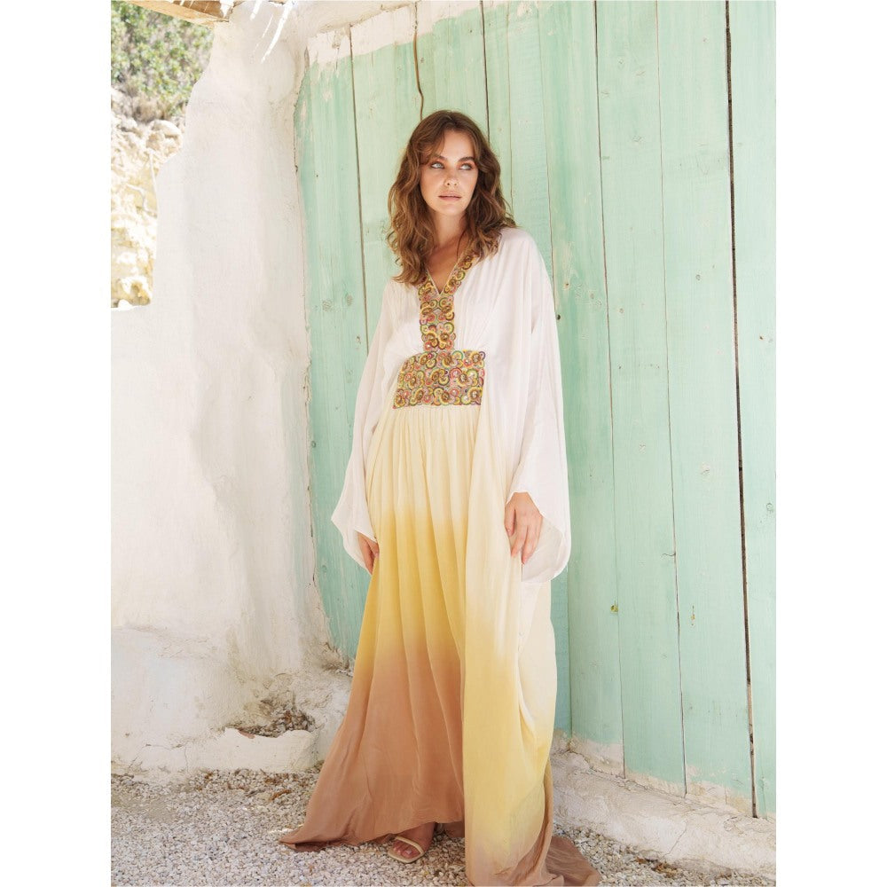 Pinnacle By Shruti Sancheti Multi-Color Embroidered Yoke Ombre Dyed Tiered Kaftan