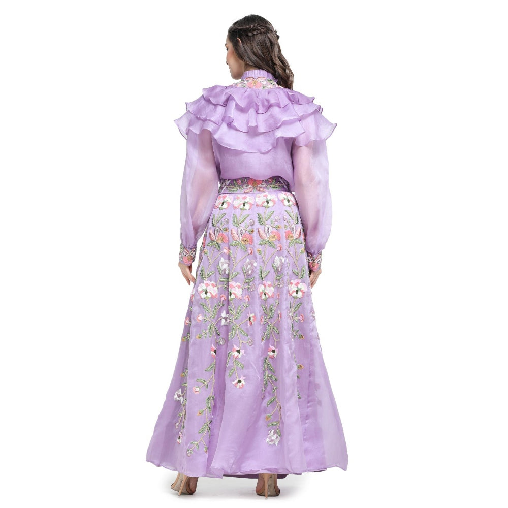 Pinnacle By Shruti Sancheti Lilac Organza Shirt with Embroidered Skirt (Set of 2)