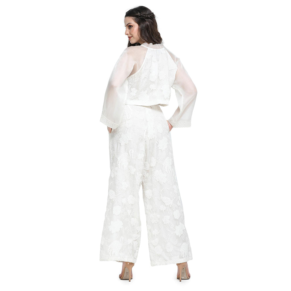 Pinnacle By Shruti Sancheti White Applique Embroidery Tie Up Top with Pant (Set of 2)