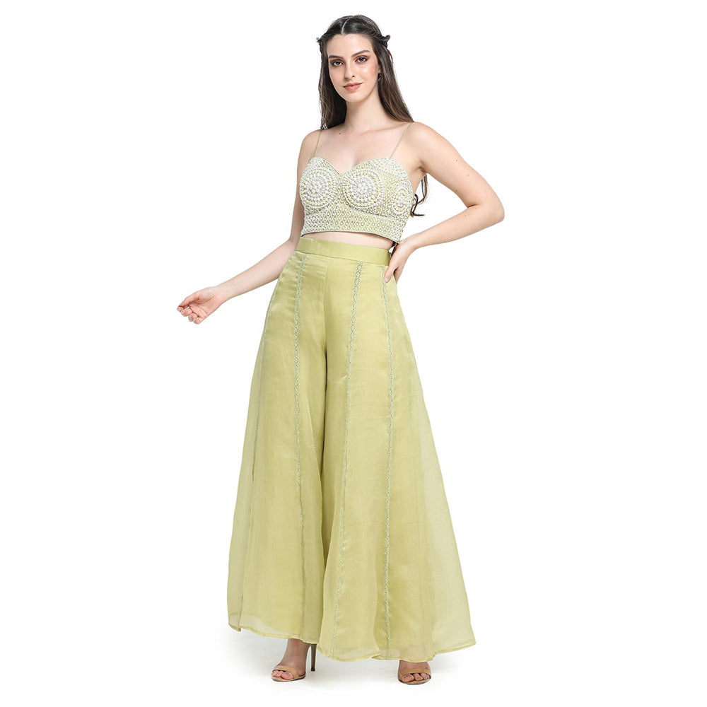 Pinnacle By Shruti Sancheti Green Embroidery Jacket with Bustier and Palazzo (Set of 3)