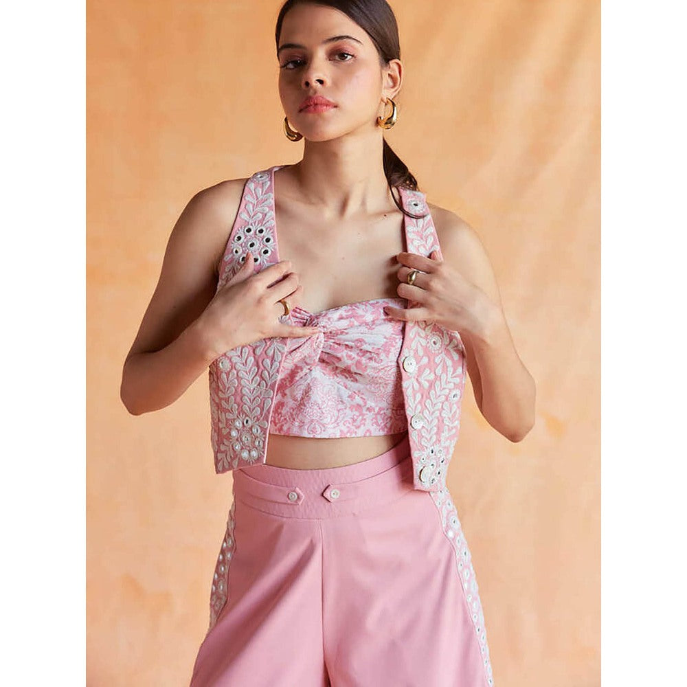 Pinnacle By Shruti Sancheti Salmon Pink Embroidered Waistcoat with Embroidered Pant (Set of 3)