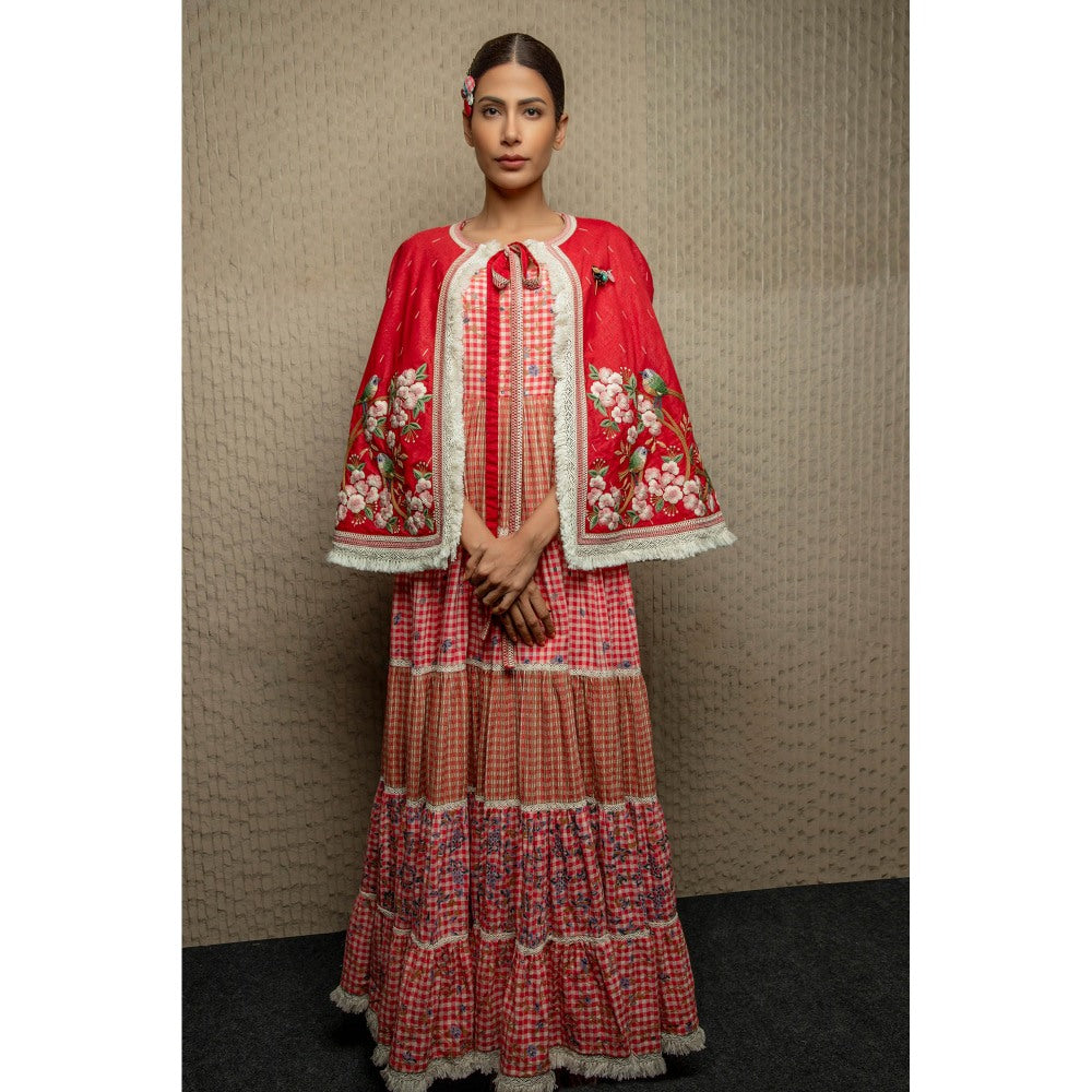 Pinnacle By Shruti Sancheti Red Jamdani Embroidered Cape