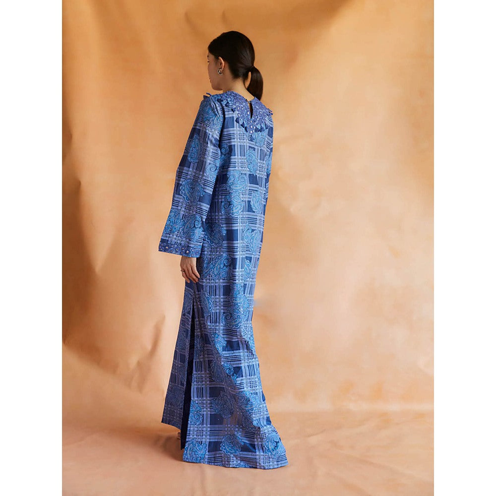 Pinnacle By Shruti Sancheti Blue Mul Printed And Embroidered Kaftan