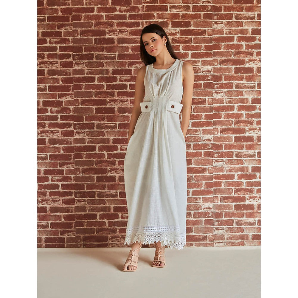 Pinnacle By Shruti Sancheti White Cotton Sleeveless Dress with Rib Details