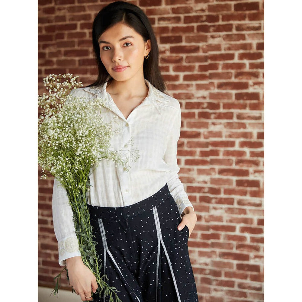 Pinnacle By Shruti Sancheti Black Box Pleated Printed Palazzo Pants with Embroidery