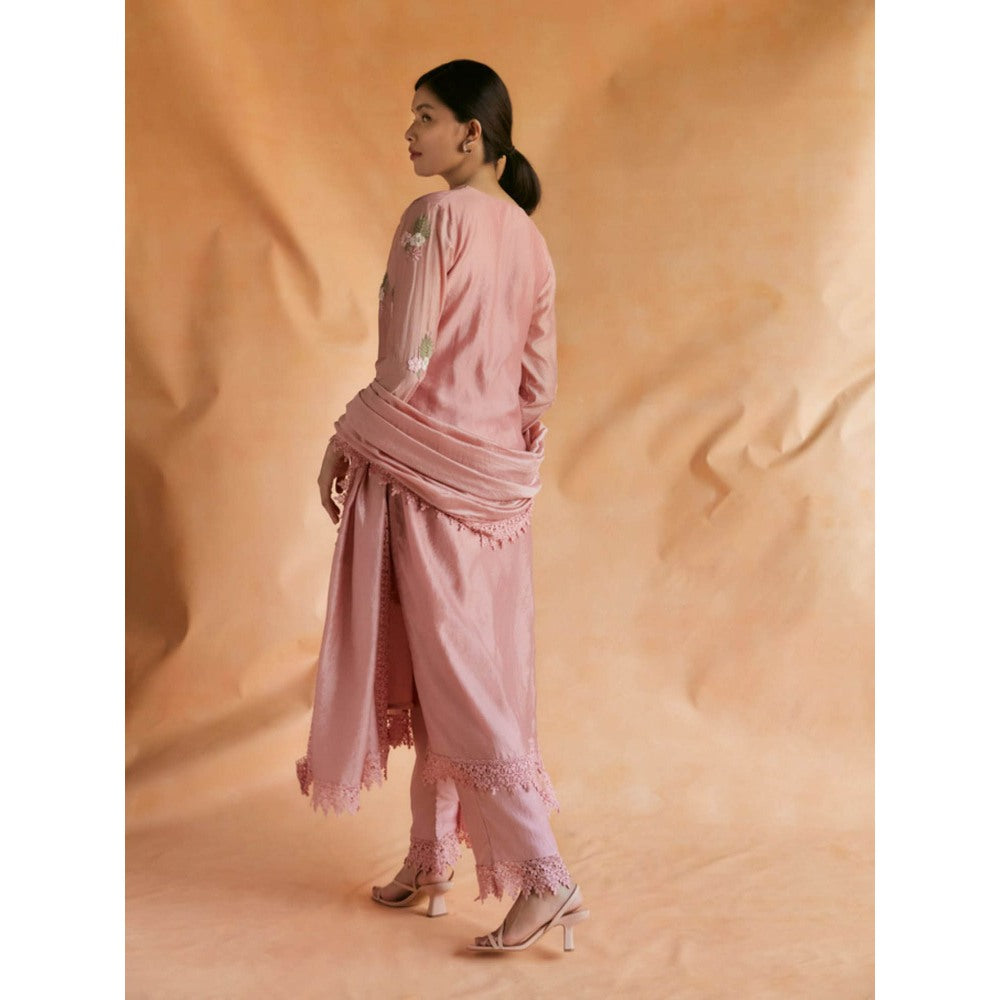 Pinnacle By Shruti Sancheti Pink Silk Embroidered Kurta with Pant and Dupatta (Set of 3)