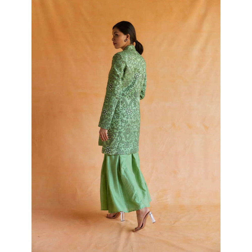 Pinnacle By Shruti Sancheti Green Mirror Embroidered Blazer with Palazzo (Set of 2)