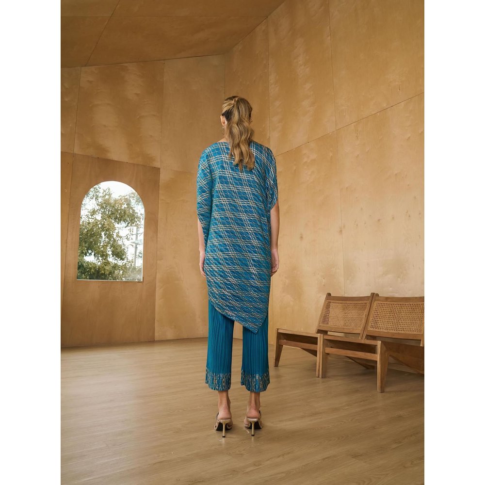 Pleats by Aruni Teal Top with Pant (Set of 2)
