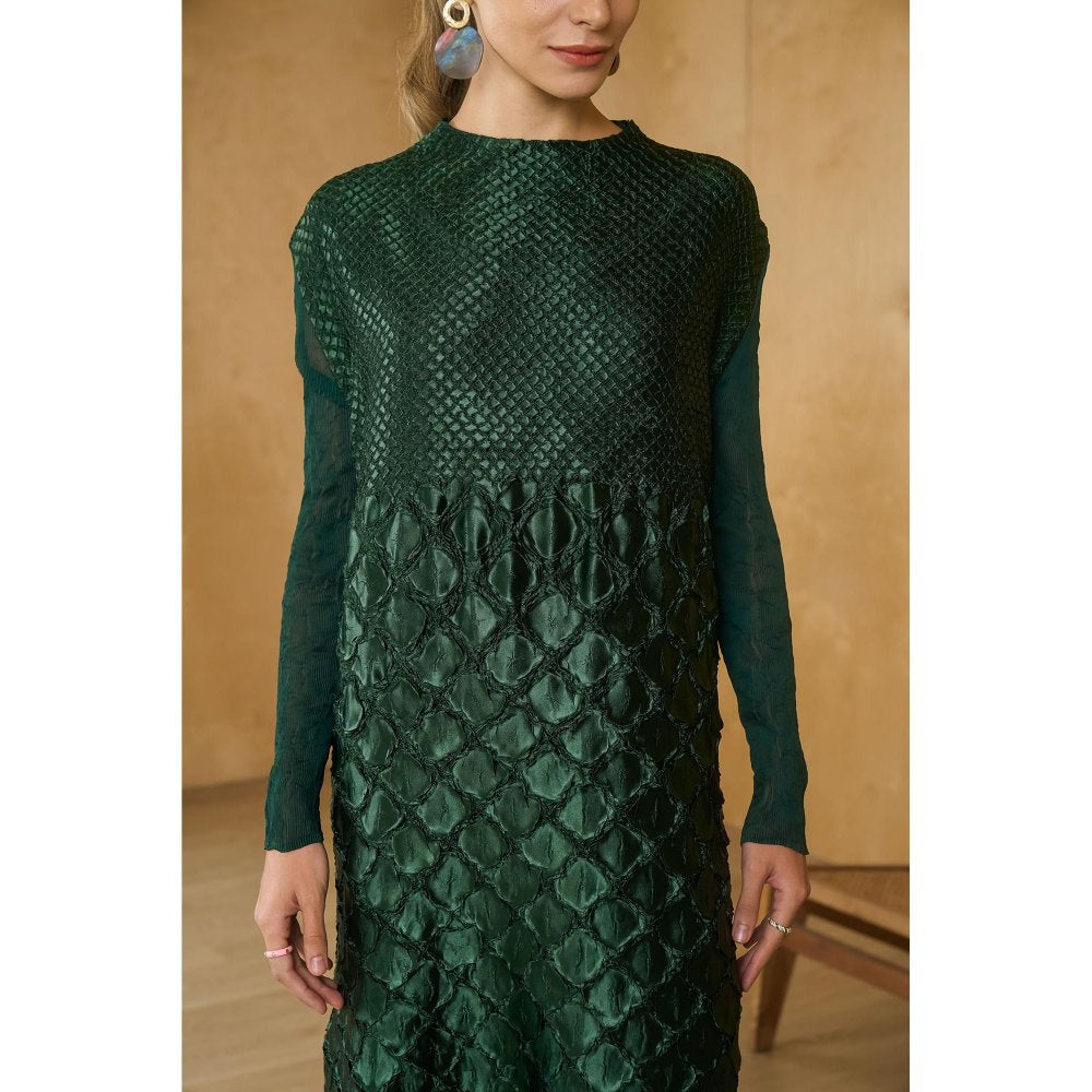 Pleats by Aruni Bottle Green Mermaid Textured Dress