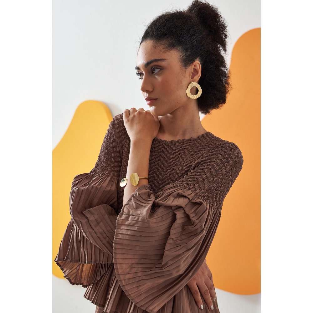 Pleats by Aruni Brown Weavey Co-Ord (Set of 2)