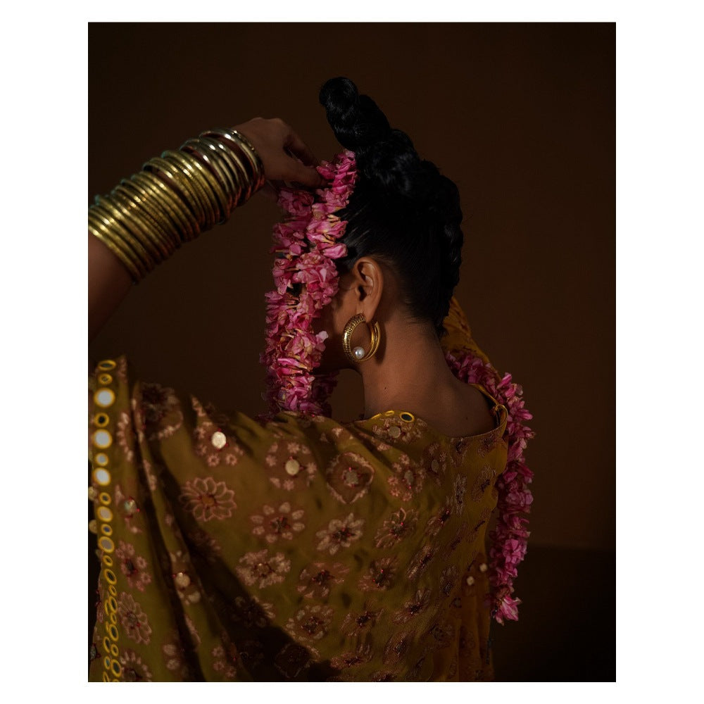 POOJA RAJGARHIA GUPTA Kesar Lehenga with Blouse and Cape (Set of 3)