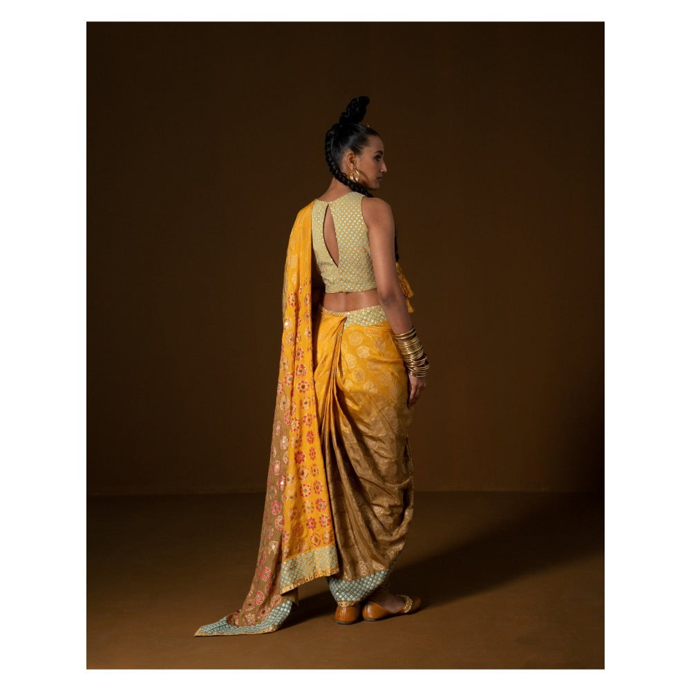 POOJA RAJGARHIA GUPTA Chakra Phool Saree Yellow with Stitched Blouse