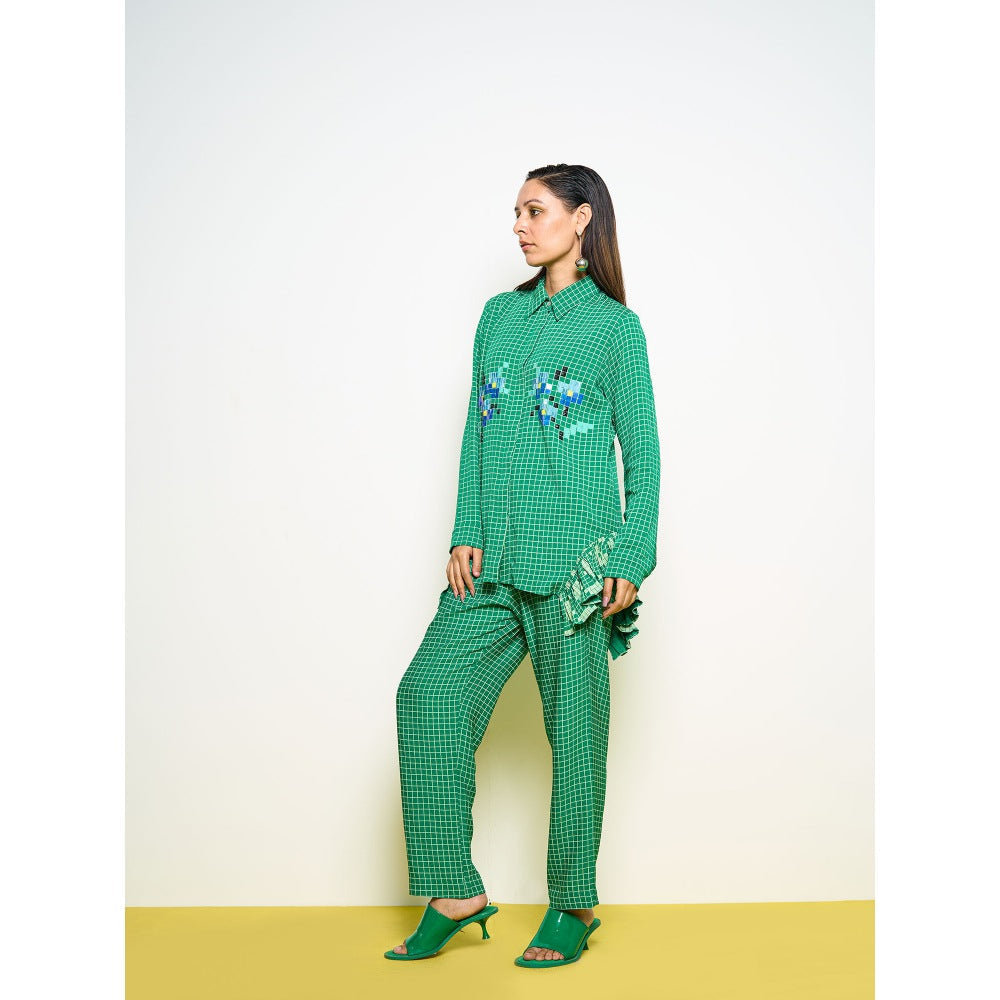 POOJA RAJGARHIA GUPTA Green Frill Co-Ord (Set of 2)