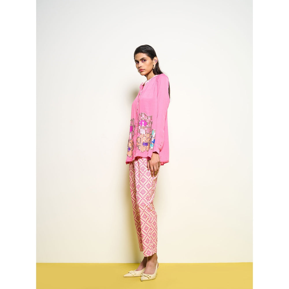 POOJA RAJGARHIA GUPTA Pink Wildflower Shirt With Pant (Set of 2)