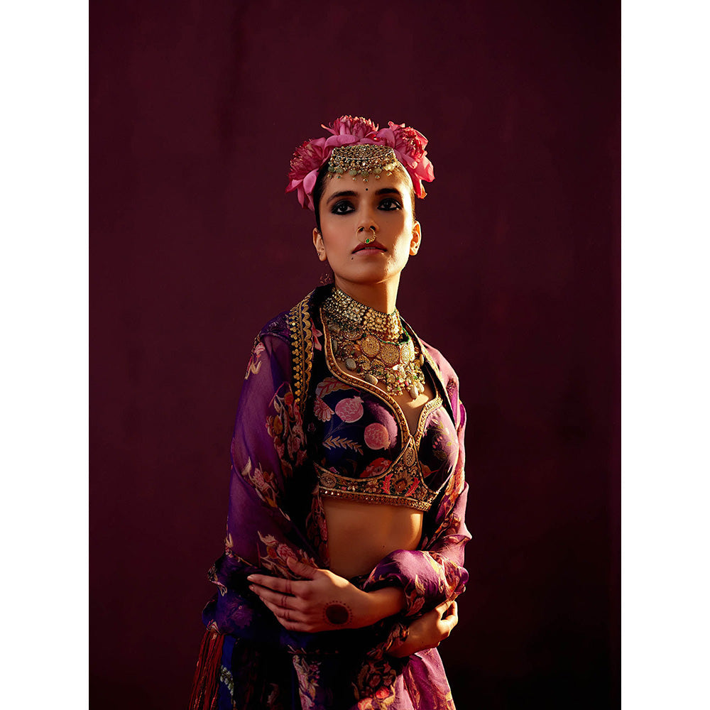 Pooja Singhal Crush Lehenga Skirt With Choli And Dupatta (Set of 3)
