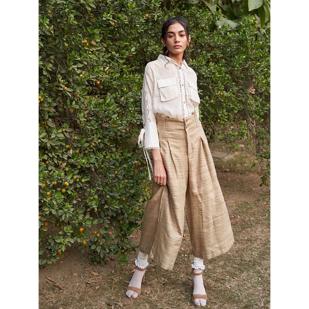 Pozruh By Aiman Beige Solid Pant