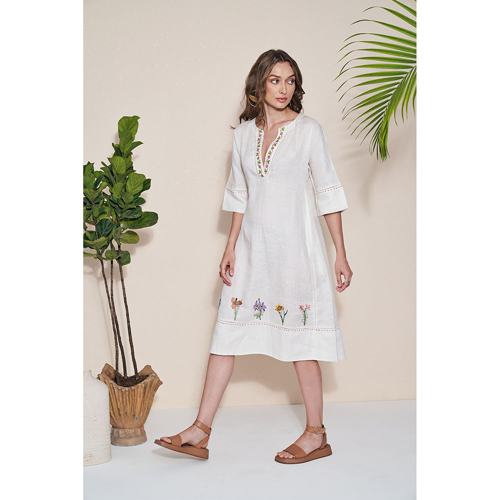 Pozruh By Aiman Pelican Embroidered Midi Dress