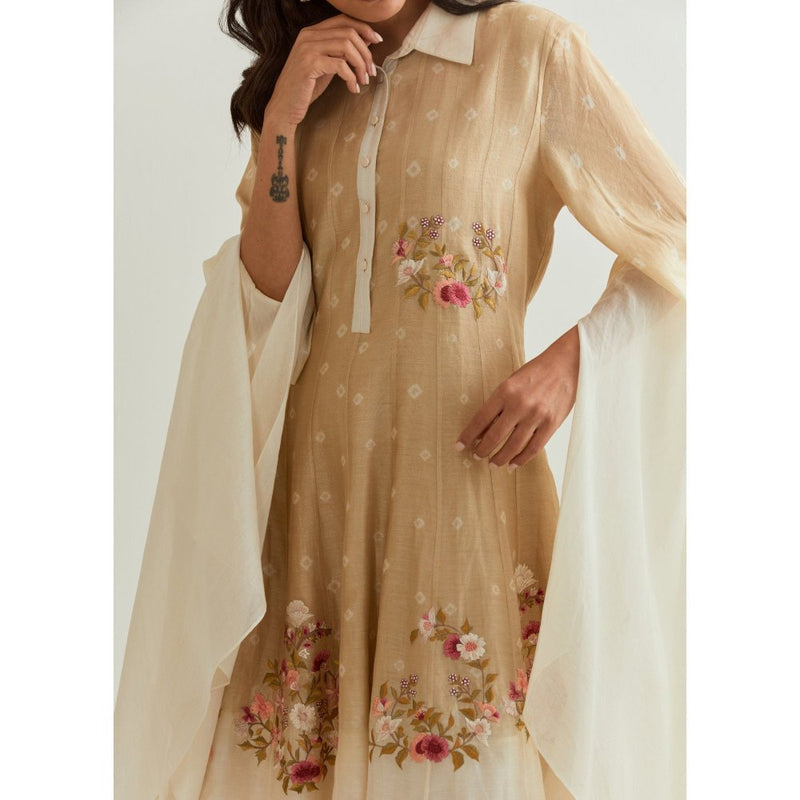 PRAMA By Pratima Pandey Printed Chanderi Beige Dress