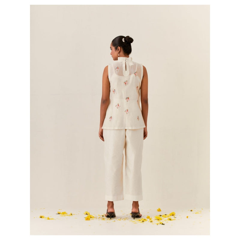 PRAMA By Pratima Pandey Floral Chanderi Ivory Co-Ord (Set of 3)