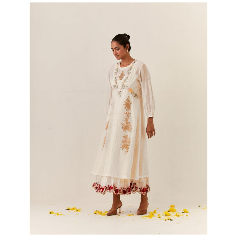 PRAMA By Pratima Pandey Floral Chanderi Ivory Kurta with Inner (Set of 2)