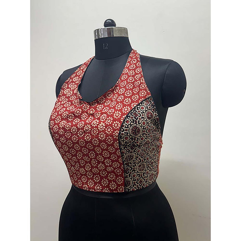 PRATHAA Halter Neck Cotton Stitched Blouse With Tie Up